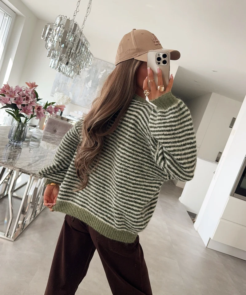 Strickpullover Nero Streifen Khaki