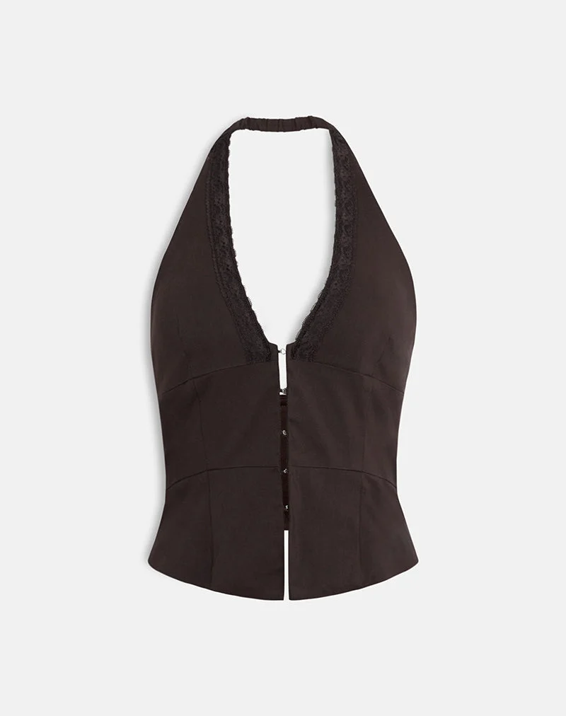 Ronin Top mit Spitzenbesatz Tailoring Braun