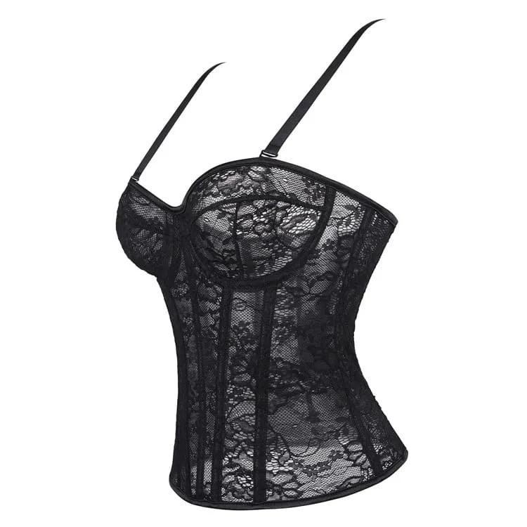 Gothic-Korsett für Damen mit Blumenmuster, Mesh-Einsatz und Schnürung über der Brust