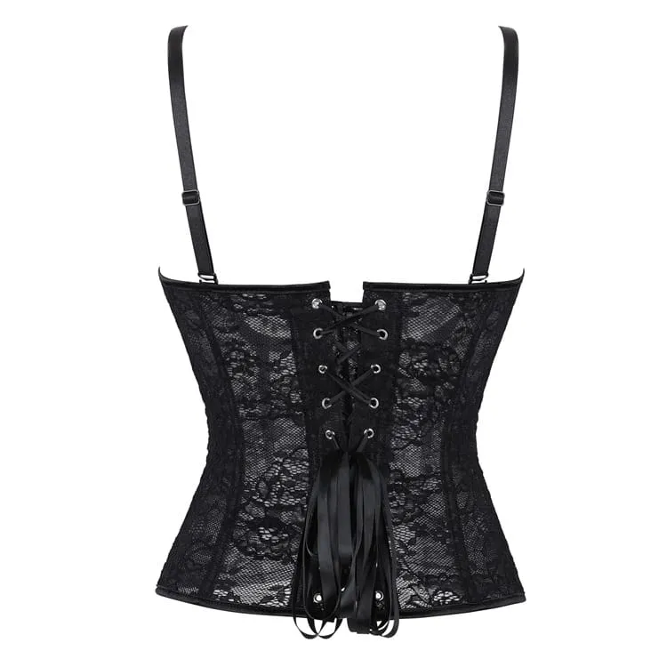 Gothic-Korsett für Damen mit Blumenmuster, Mesh-Einsatz und Schnürung über der Brust
