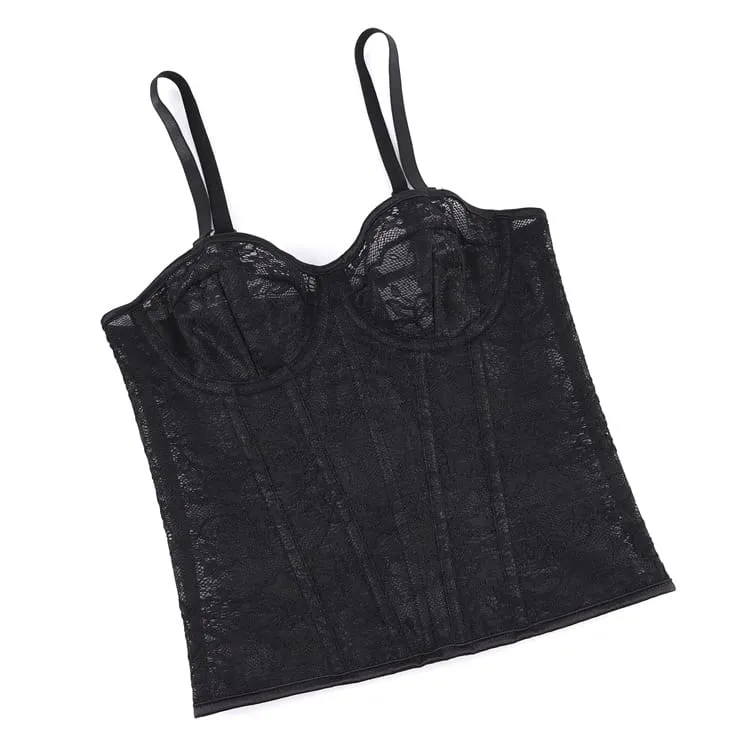 Gothic-Korsett für Damen mit Blumenmuster, Mesh-Einsatz und Schnürung über der Brust