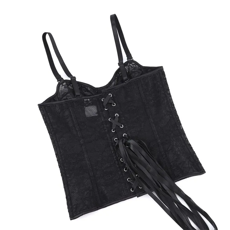Gothic-Korsett für Damen mit Blumenmuster, Mesh-Einsatz und Schnürung über der Brust
