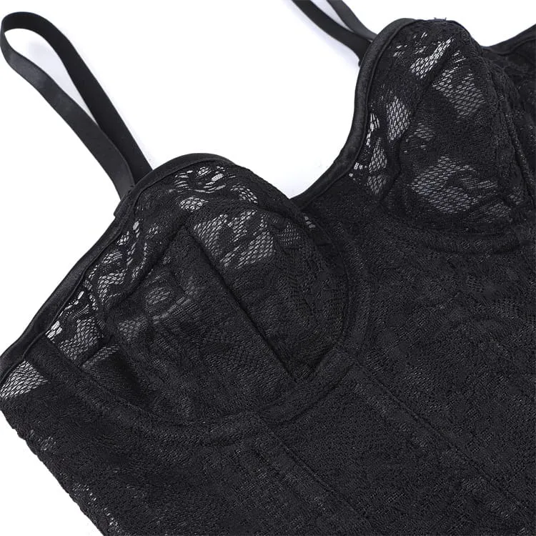 Gothic-Korsett für Damen mit Blumenmuster, Mesh-Einsatz und Schnürung über der Brust