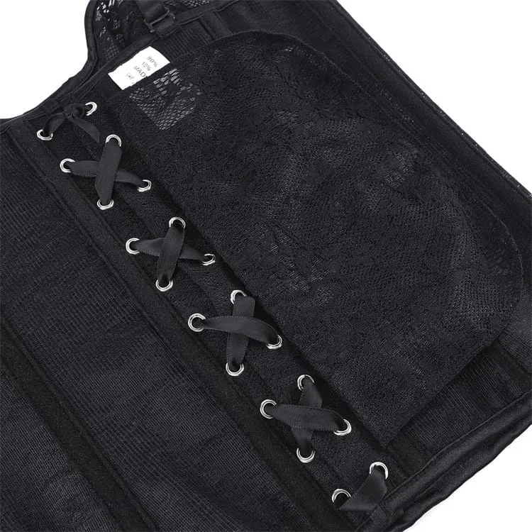 Gothic-Korsett für Damen mit Blumenmuster, Mesh-Einsatz und Schnürung über der Brust