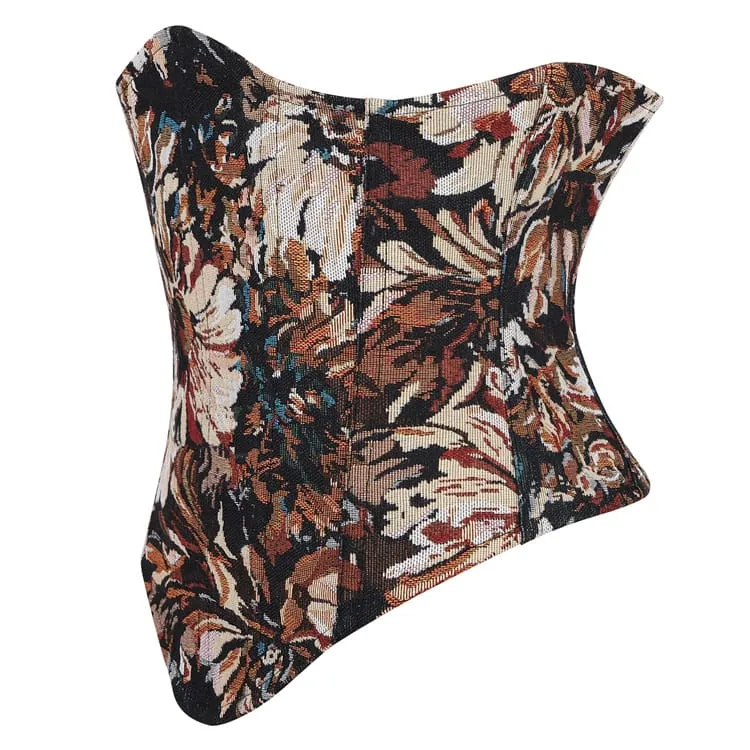 Gothic-Korsett für Damen mit floralem Jacquardmuster und Schnürung unter der Brust