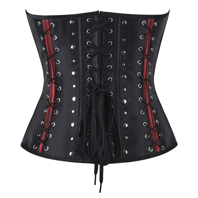 Gothic-Korsett für Damen mit Streifen, Schnallenriemen und Überbrustverschluss vorne