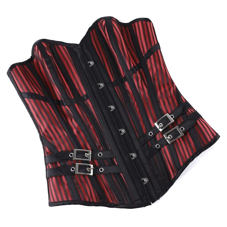Gothic-Korsett für Damen mit Streifen, Schnallenriemen und Überbrustverschluss vorne