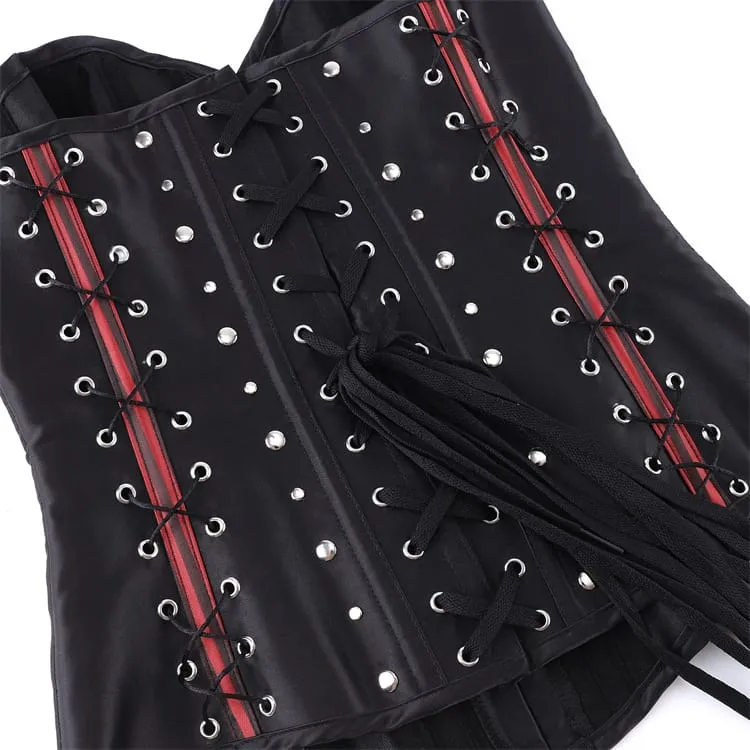 Gothic-Korsett für Damen mit Streifen, Schnallenriemen und Überbrustverschluss vorne