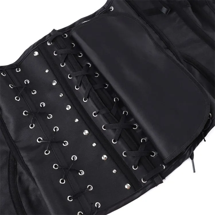 Gothic-Korsett für Damen mit Streifen, Schnallenriemen und Überbrustverschluss vorne
