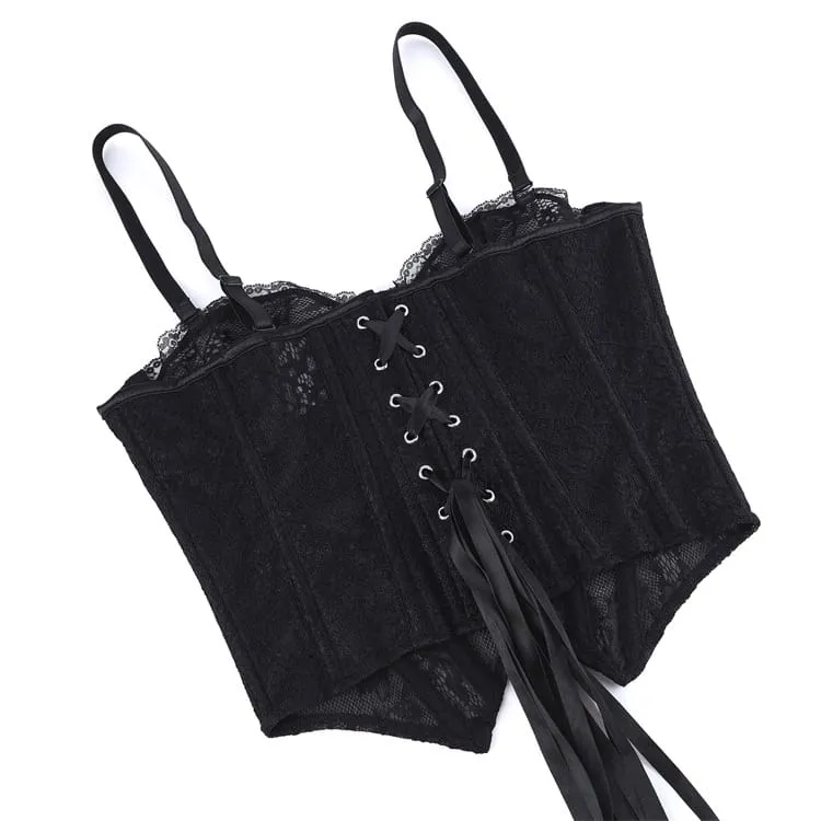 Gothic-Schnürkorsett für Damen mit floralem Mesh-Einsatz und transparentem Überbrustbereich