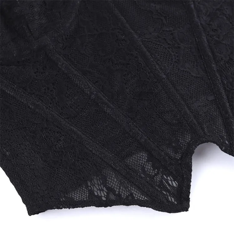 Gothic-Schnürkorsett für Damen mit floralem Mesh-Einsatz und transparentem Überbrustbereich