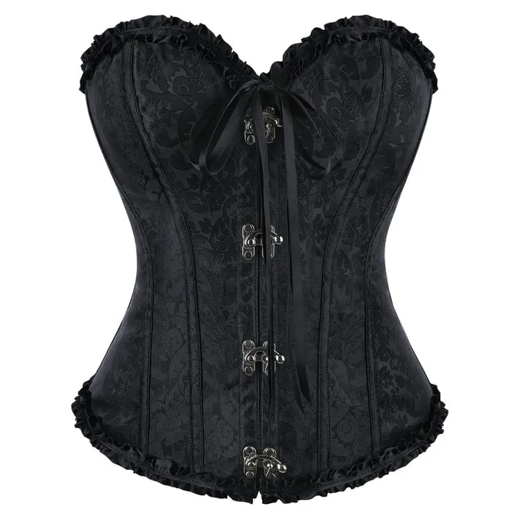 Gothic-Korsett für Damen mit Rüschen, Schnürung vorne und Schnalle über der Brust