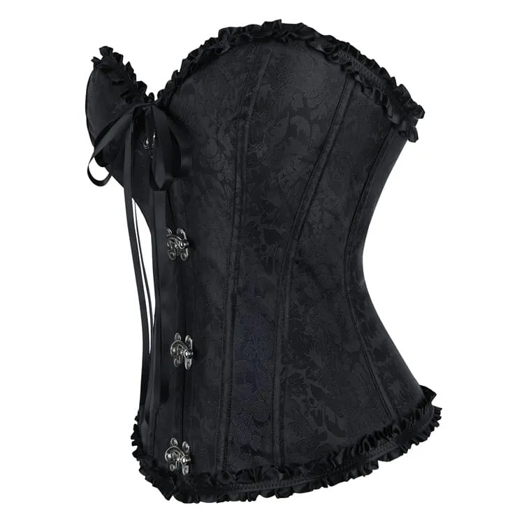 Gothic-Korsett für Damen mit Rüschen, Schnürung vorne und Schnalle über der Brust