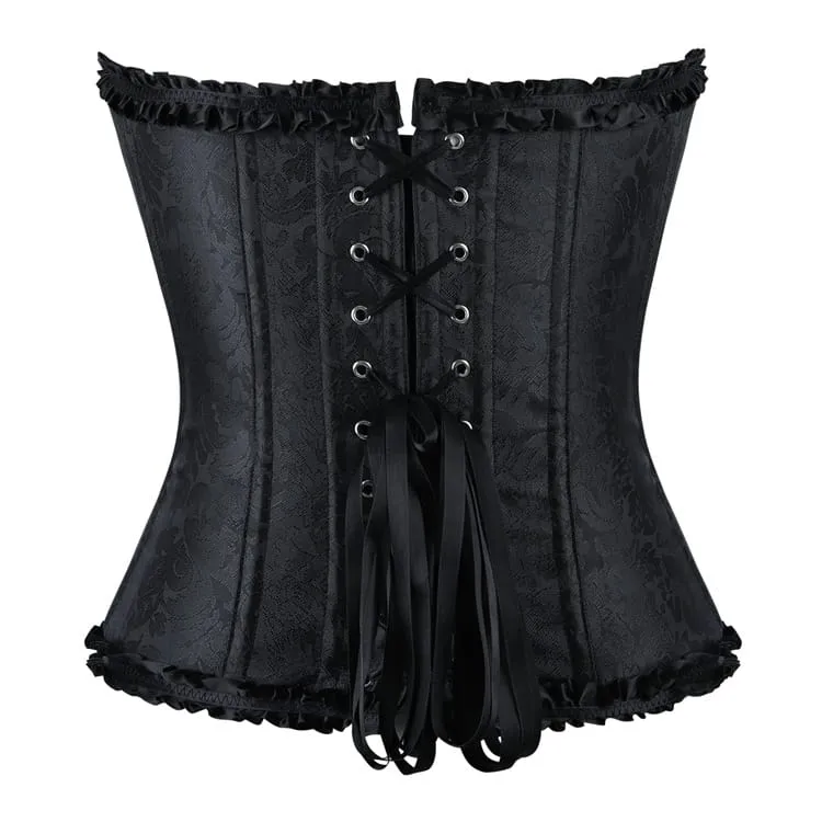 Gothic-Korsett für Damen mit Rüschen, Schnürung vorne und Schnalle über der Brust