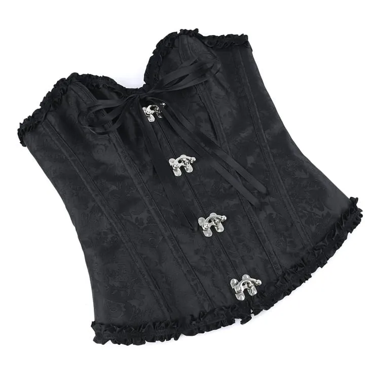 Gothic-Korsett für Damen mit Rüschen, Schnürung vorne und Schnalle über der Brust