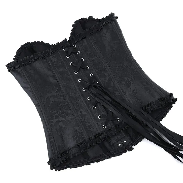 Gothic-Korsett für Damen mit Rüschen, Schnürung vorne und Schnalle über der Brust