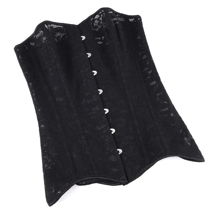 Gothic-Korsett für Damen mit Blumenmuster, Mesh-Einsätzen, Schnürung vorne und Busk-Verschluss