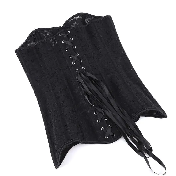 Gothic-Korsett für Damen mit Blumenmuster, Mesh-Einsätzen, Schnürung vorne und Busk-Verschluss