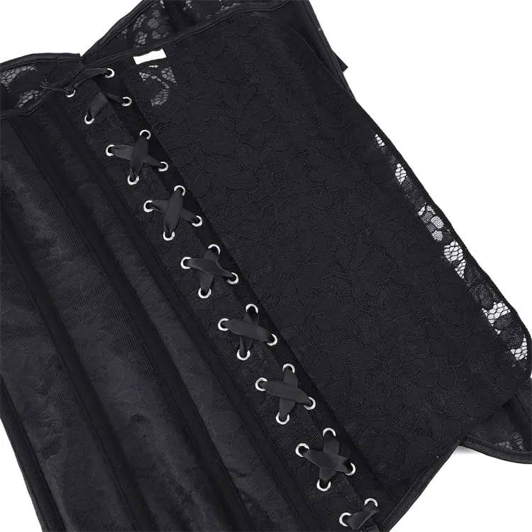 Gothic-Korsett für Damen mit Blumenmuster, Mesh-Einsätzen, Schnürung vorne und Busk-Verschluss