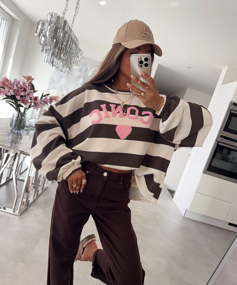 Streifen Pullover Iconic Braun Beige