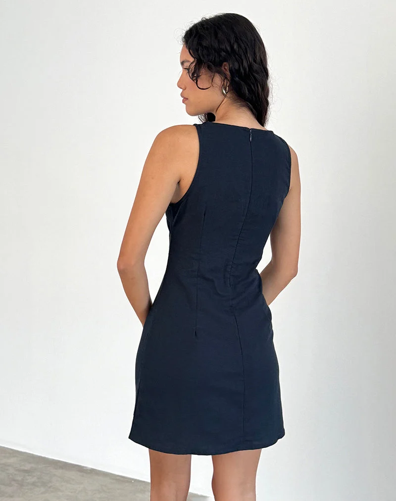 Sveta Ärmelloses Minikleid aus Leinen Tapshoe Schwarz
