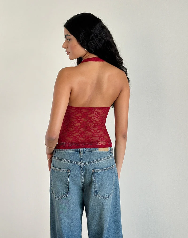 Maggha Neckholder-Top aus Mari Lace Rot
