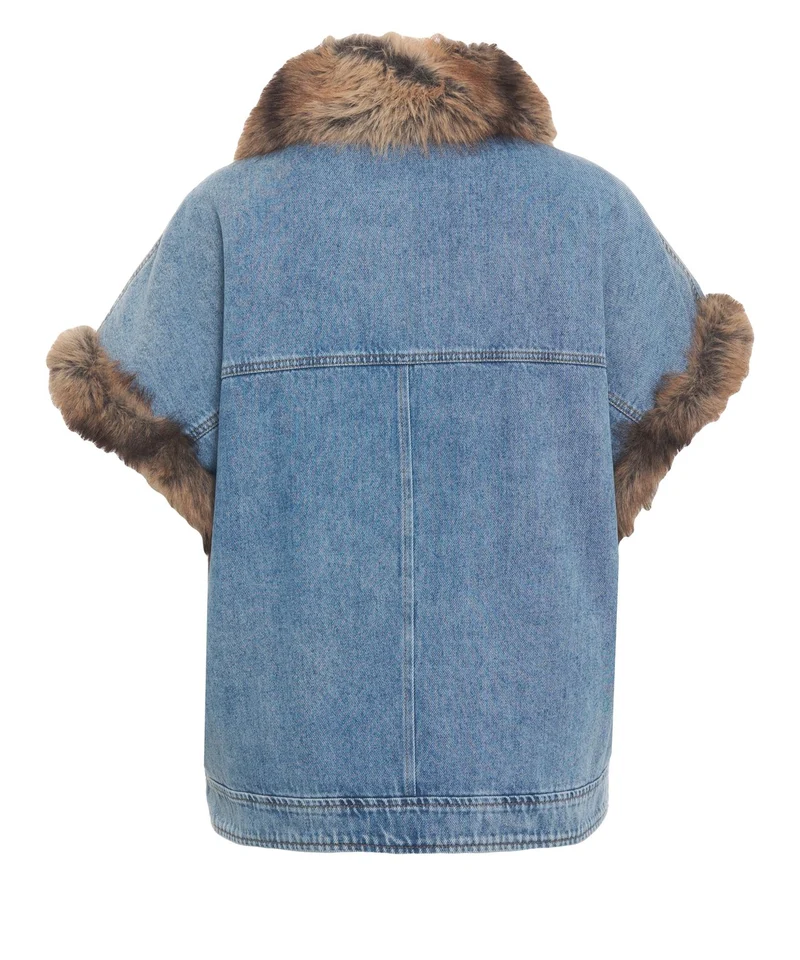 Gilet in denim con collo in pelliccia sintetica