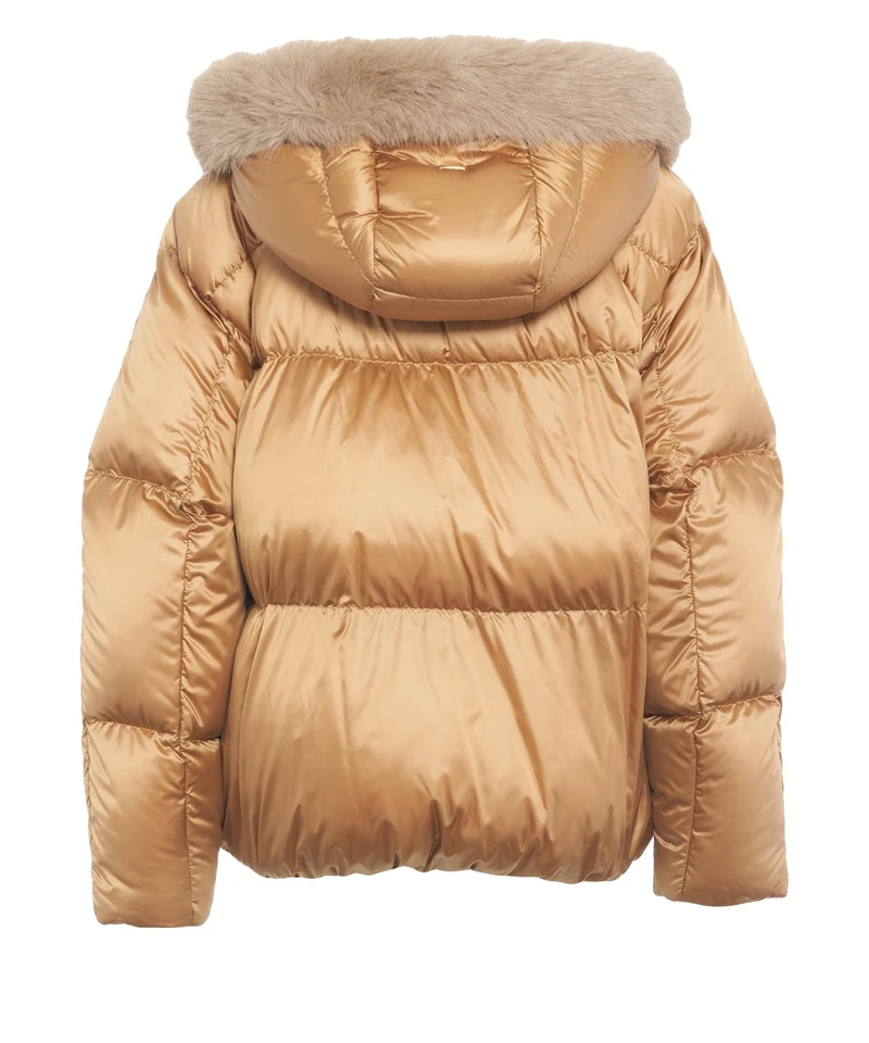 Puffer jacket con bordo in ecopelliccia