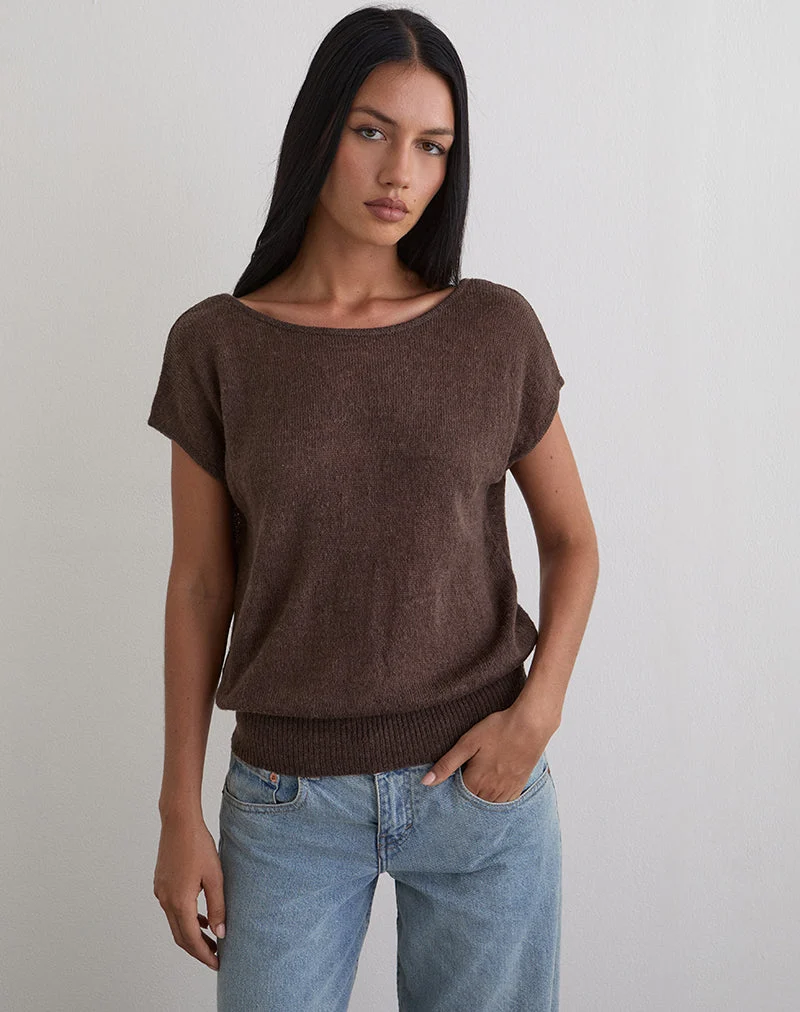 Sinda Scoopback Top aus Strick in Dunkelbraun