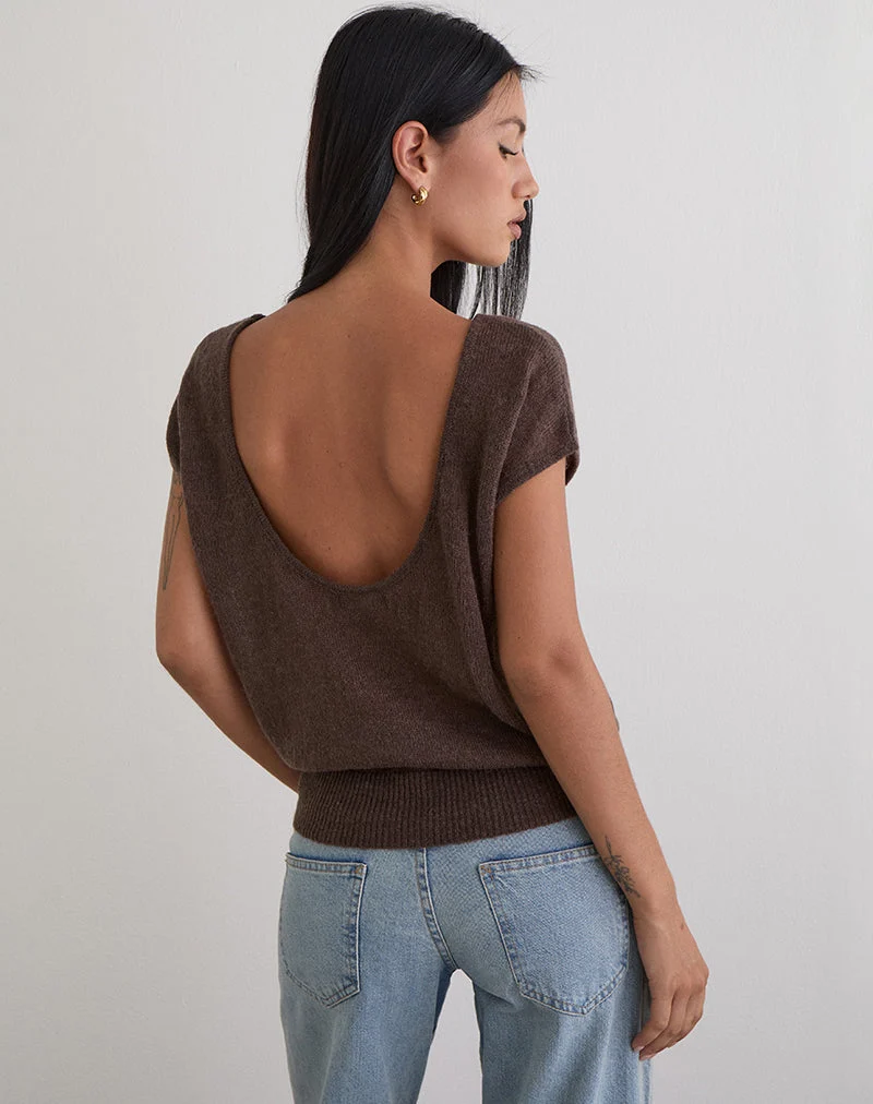 Sinda Scoopback Top aus Strick in Dunkelbraun
