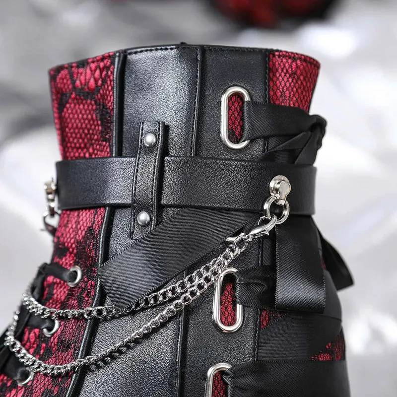 Gothic-Schnürstiefeletten für Damen mit Kettenreißverschluss und Plateau