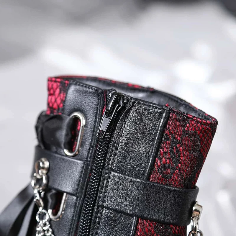 Gothic-Schnürstiefeletten für Damen mit Kettenreißverschluss und Plateau