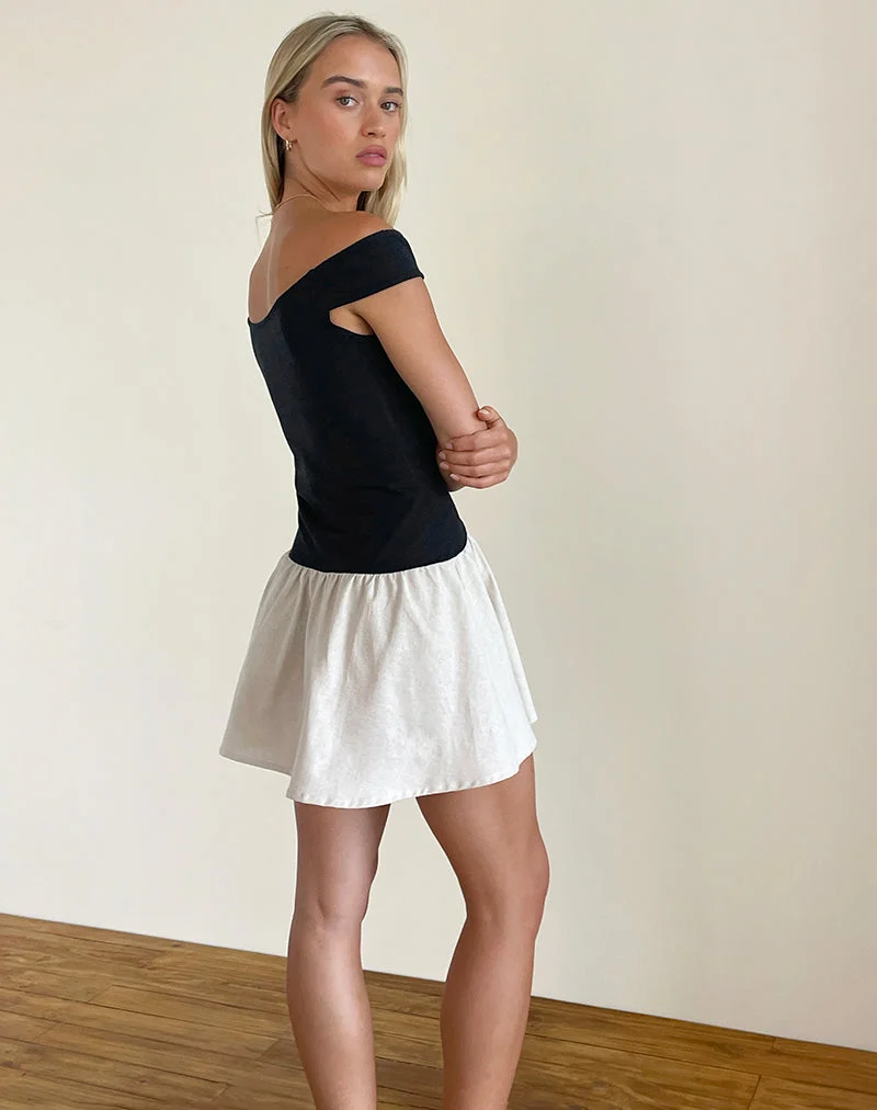 Yael Minikleid aus Lycra-Leinen Schwarz und Ecru
