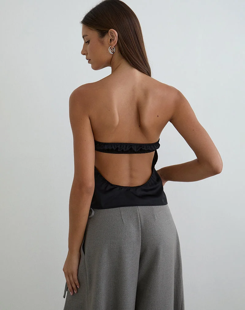 Minae Bandeau-Top mit Spitzenbesatz aus schwarzem Satin