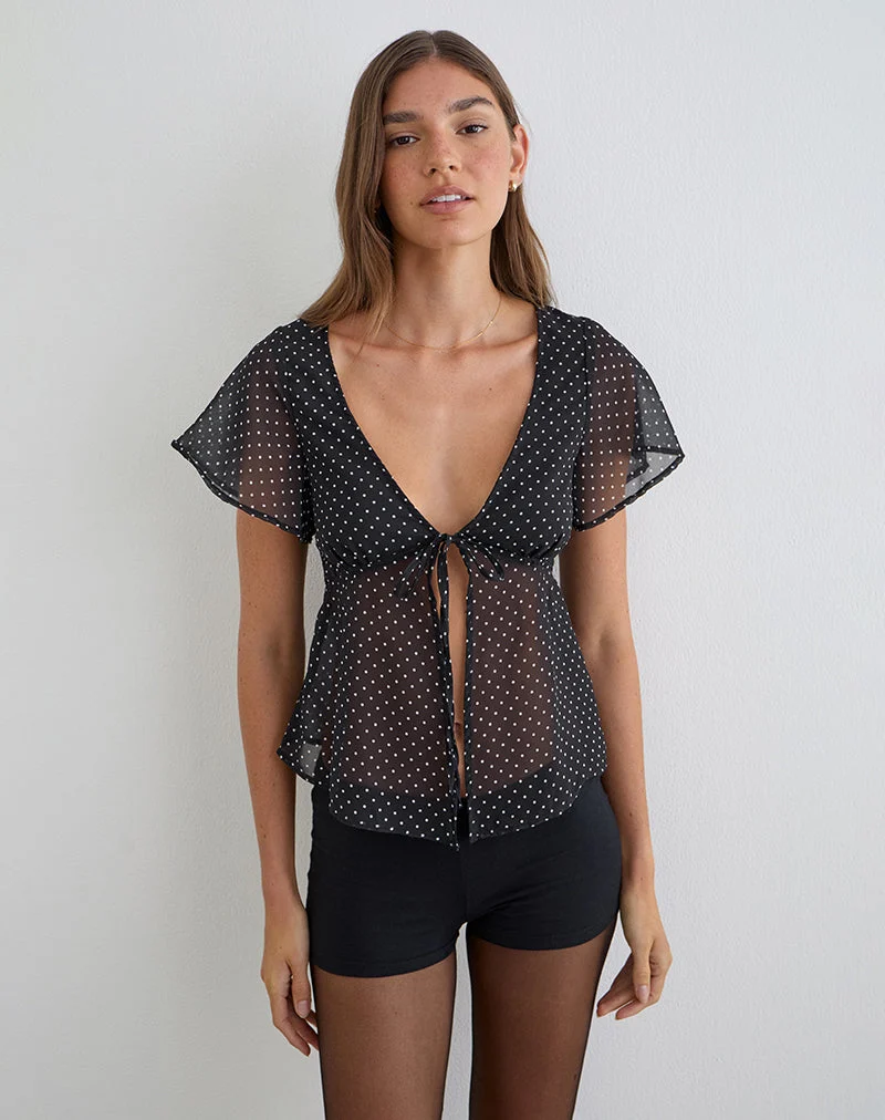 Kota Chiffonbluse in Schwarz mit Mikro-Polka-Print