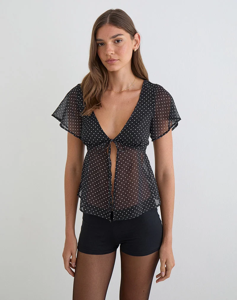 Kota Chiffonbluse in Schwarz mit Mikro-Polka-Print