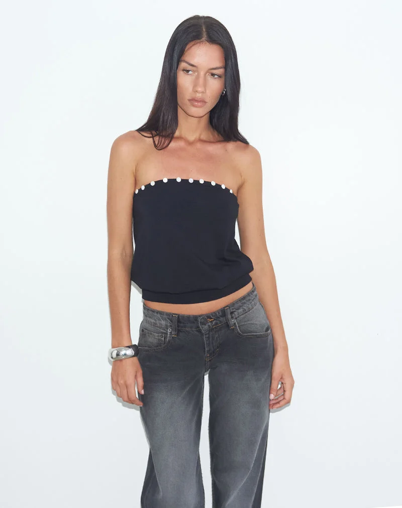Hagar Top in Schwarz mit Perlmuttknöpfen