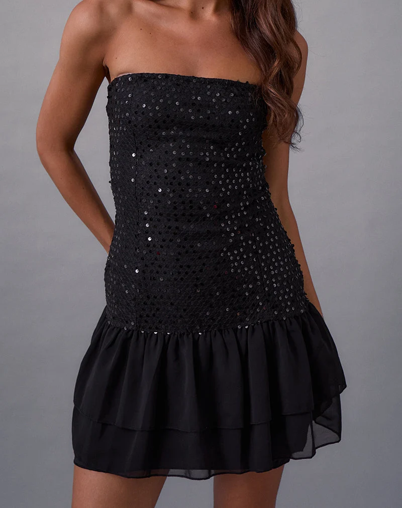 Tinosa Korsettkleid mit Rüschen und Pailletten in Schwarz