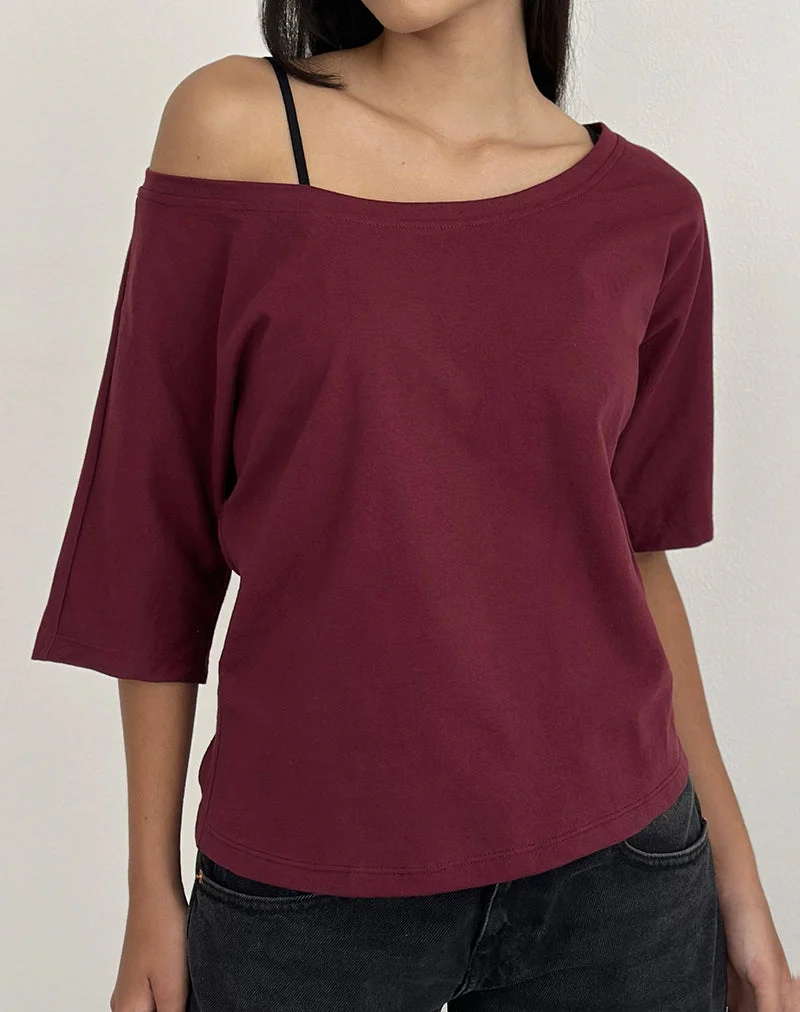 Daimin Schulterfreies Top aus Jersey in Maroon