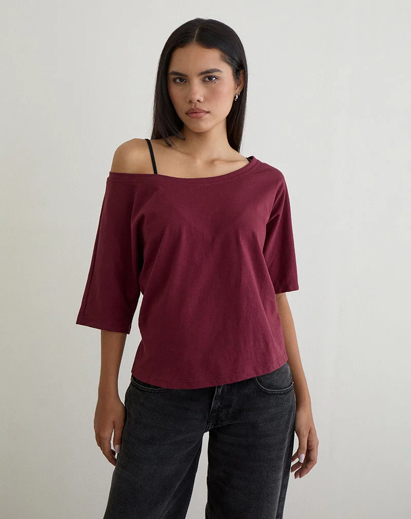 Daimin Schulterfreies Top aus Jersey in Maroon