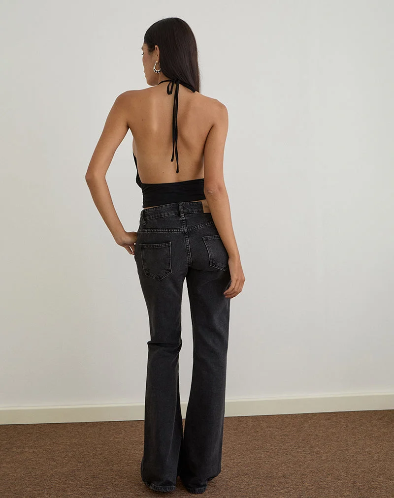 Karise Tiefes Top aus Cupro Schwarz