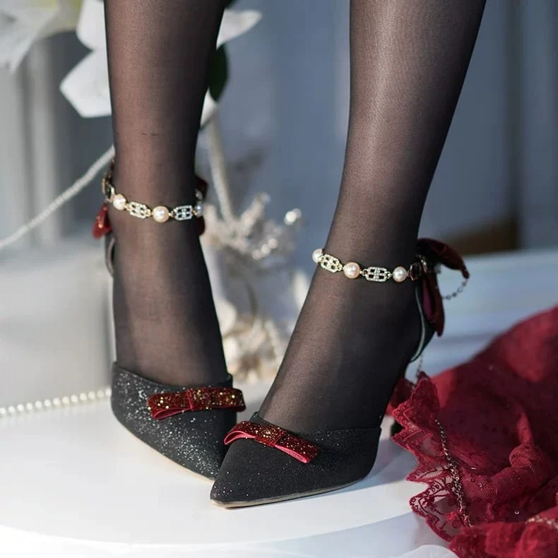 Gothic-Stilettos mit Schleife und Knöchelriemen für Damen