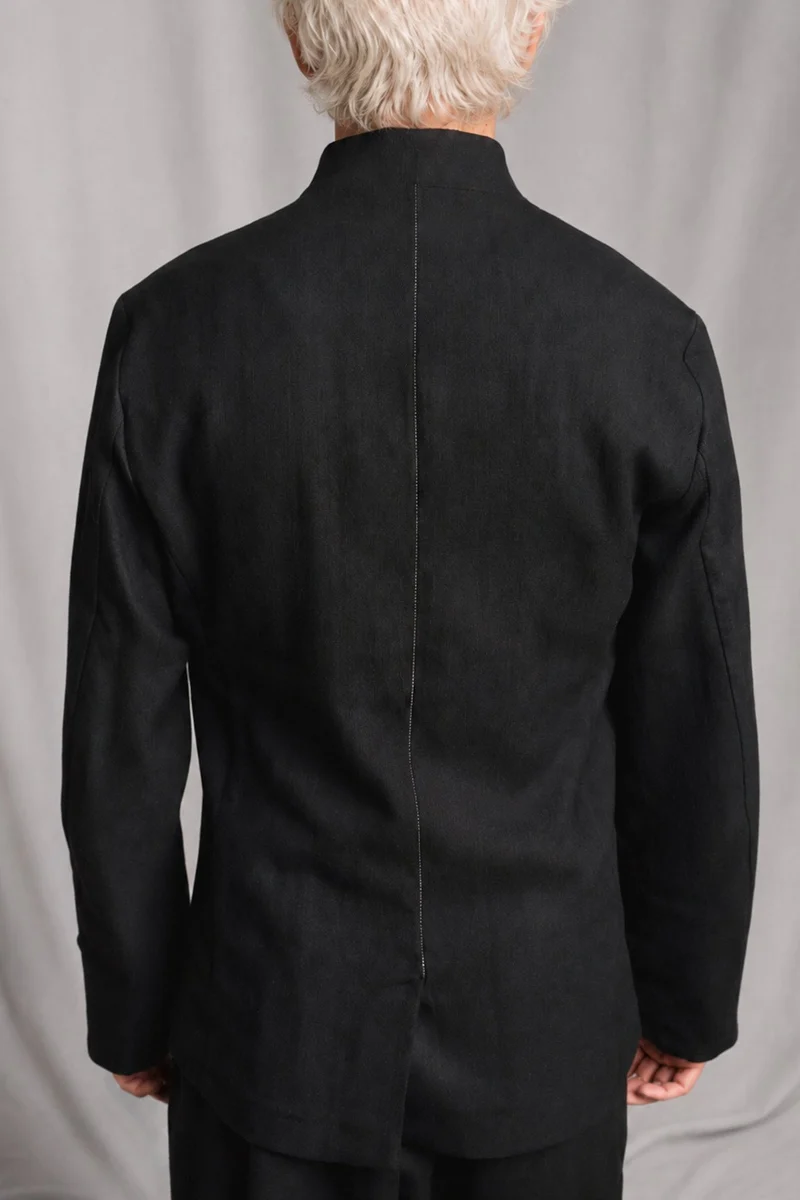 eigensinnig wien | Mises | Schwarzes Designer-Sakko für Herren mit Mao-Kragen aus italienischer Luxuswolle