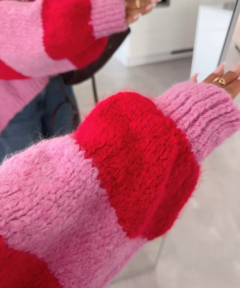 Cardigan Schleife Fia Streifen Rot Pink