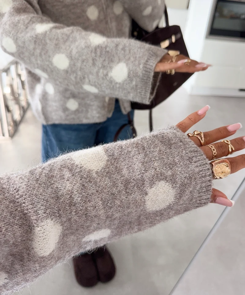 Polka Dot Zip Jacke Rika Taupe