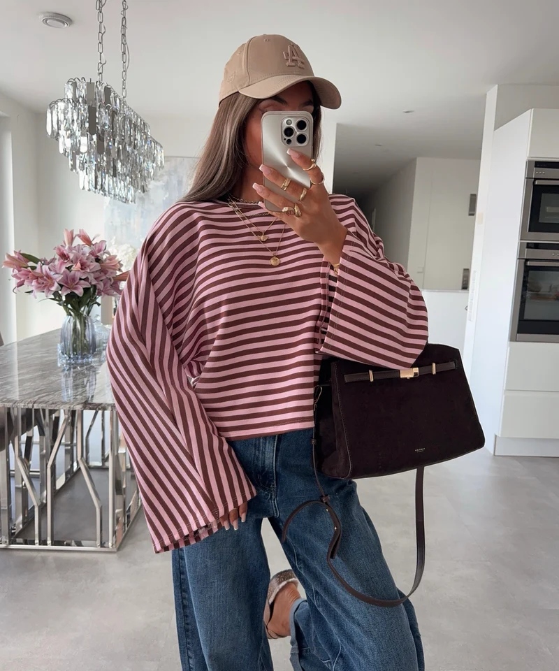 Longsleeve Gestreift Orea rosa braun