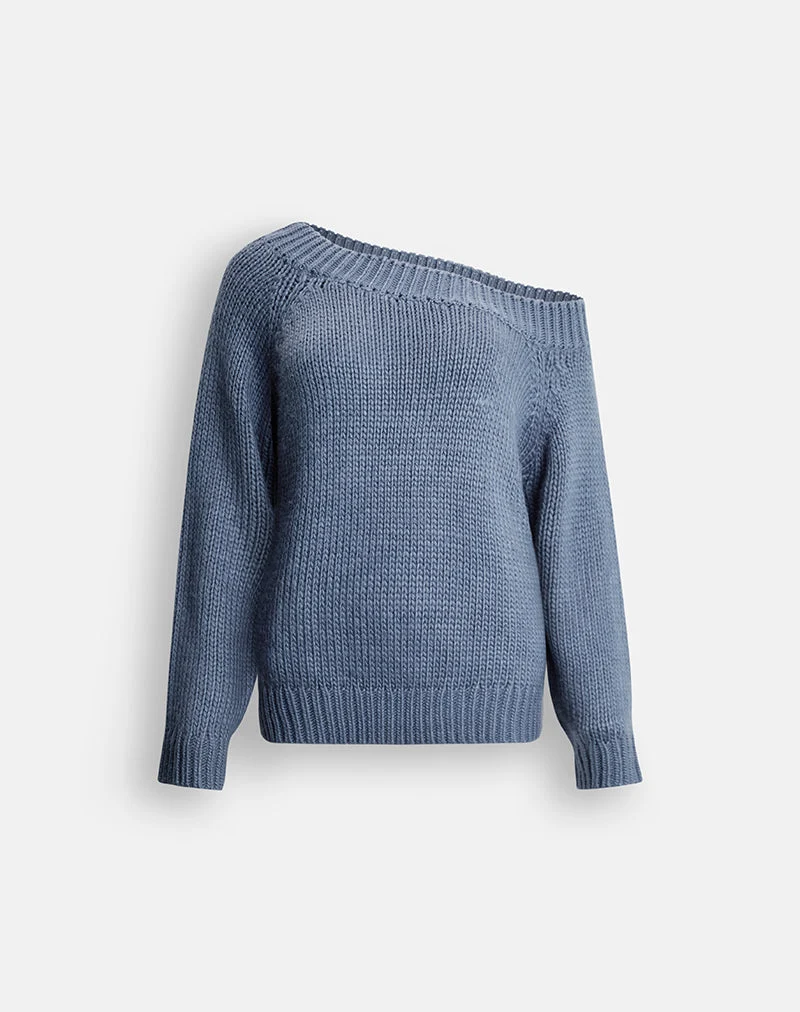 Anasera-Pullover mit schulterfreiem Ausschnitt in Schieferblau