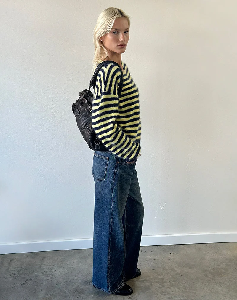 Zalo-Pullover aus gestreiftem Strick in Gelb und Marineblau