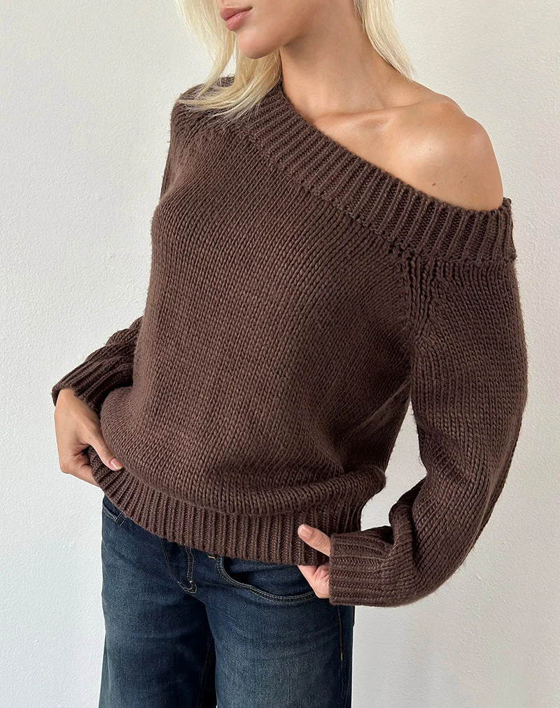 Anasera-Pullover mit schulterfreiem Ausschnitt in Schokoladenbraun