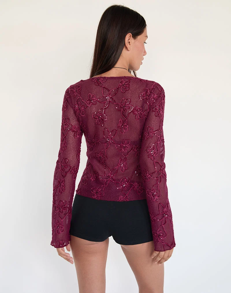 Sukita Strickjacke aus Paillettenstrick in Burgund